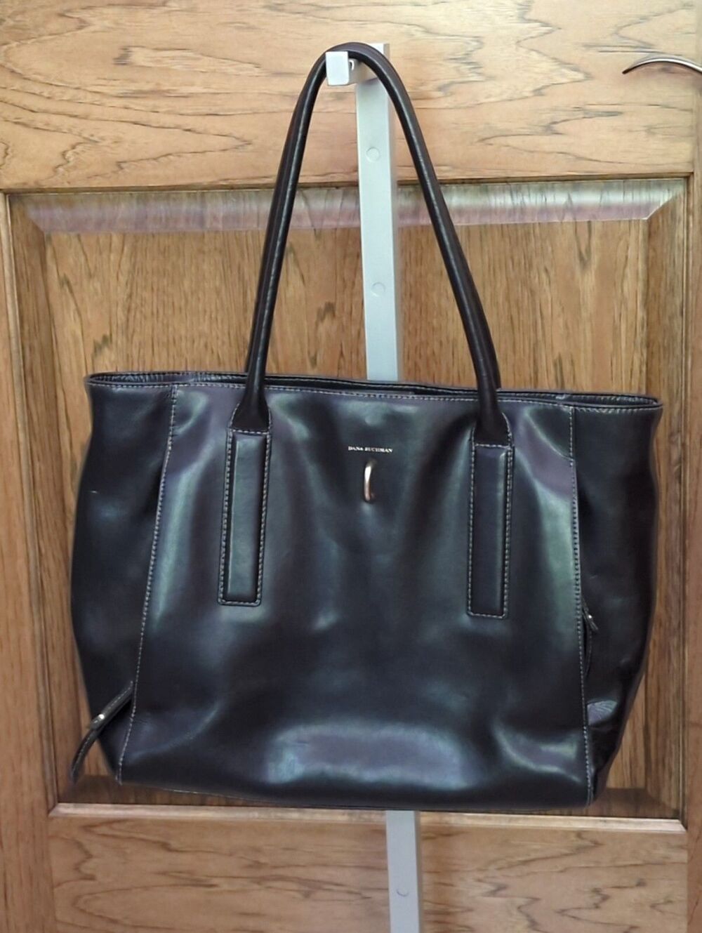 Dana Buchman Paramount Soft Genuine Leather Tote Shoulder Bag Purse Black Zipper